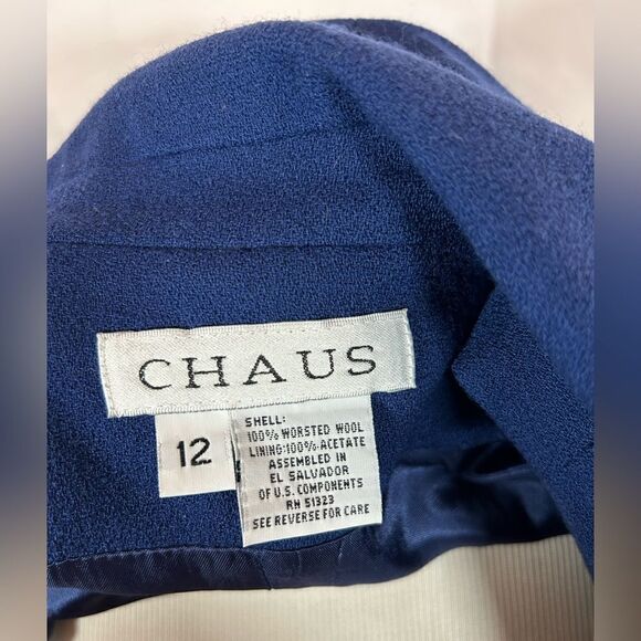 Chaus 100% wool blazer jacket blue long sleeve button up breast pocket - Picture 6 of 8